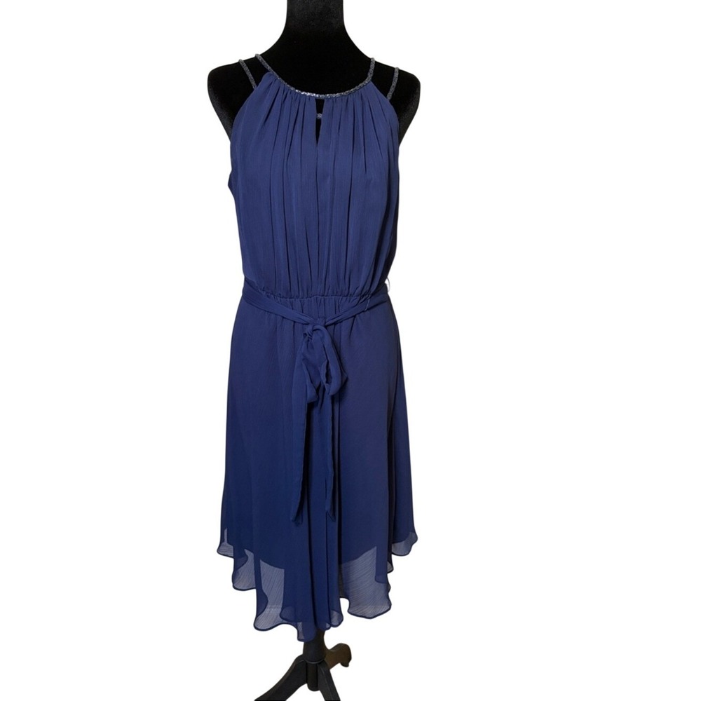 David's Bridal Short Sleeveless Chiffon Dress Beaded Straps Sz 12 STYLE F15421